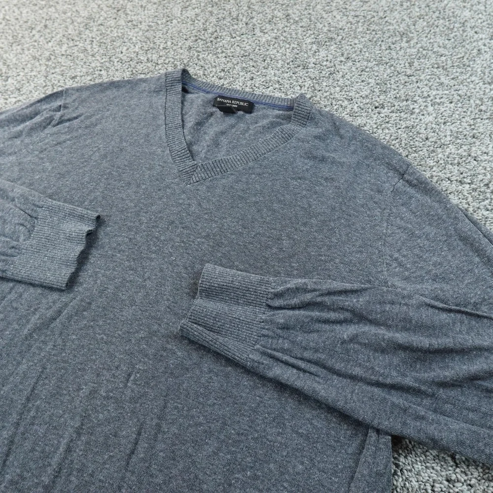 Banana Republic Sweater‎ Mens L Gray Silk Linen V Neck Knit Pullover Lightweight